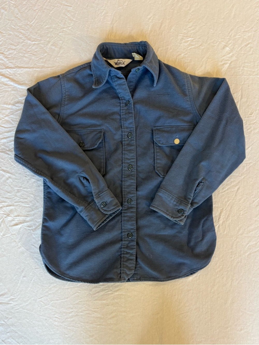 Vtg Woolrich Chamois Men’s Size 10 Blue Button Down Long Sleeve Shirt 100 Cotton